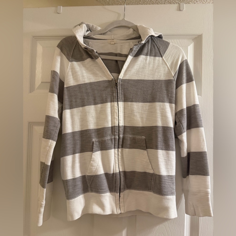J. Crew Gray and White Striped Hoodie